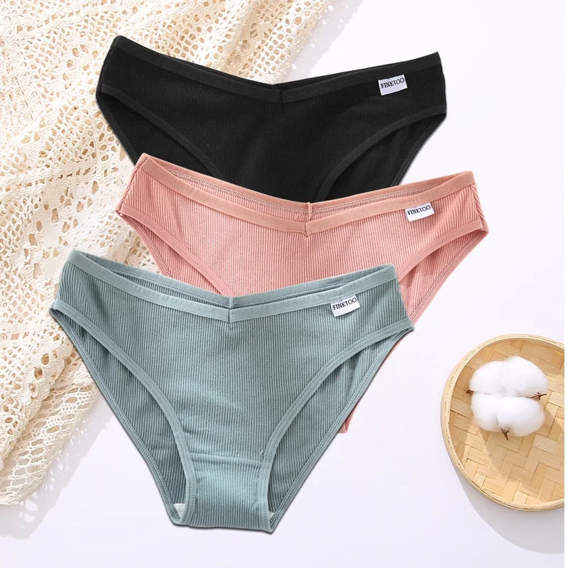 FINETOO 3PCS/Set Lingerie Sexy Women Cotton Panties Underwear Female Underpants 8 Solid Color Soft Woman Briefs Intimates M-XL