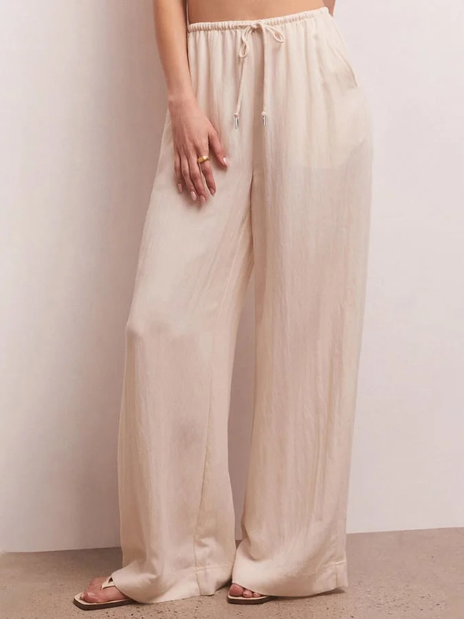 Solid Color High Waist Drawstring Loose Casual Wide Leg Pants