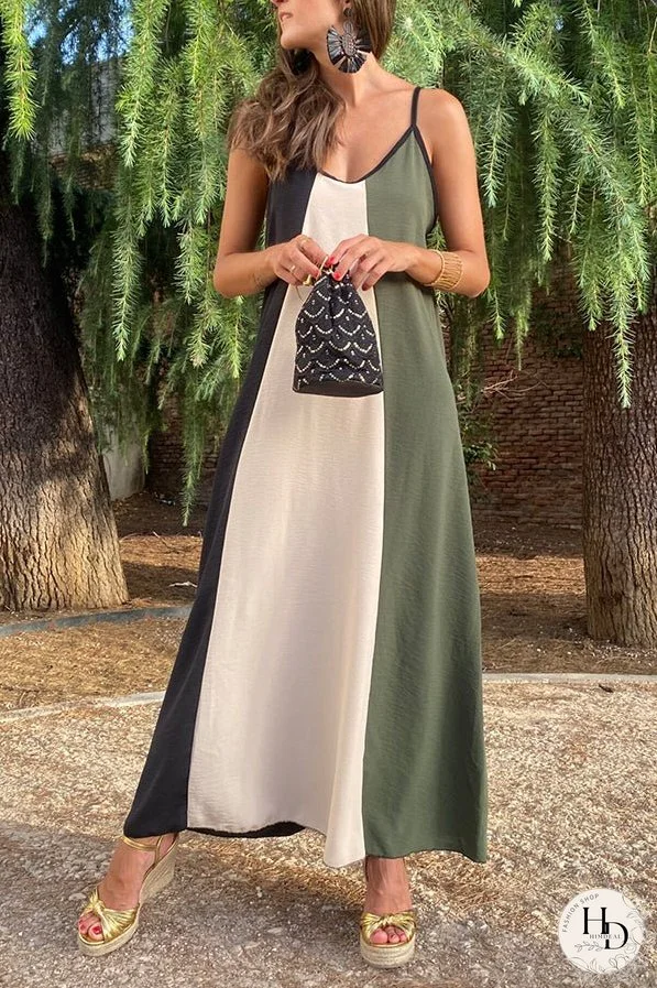 Cartagena Rose Colorblock Slip Dress