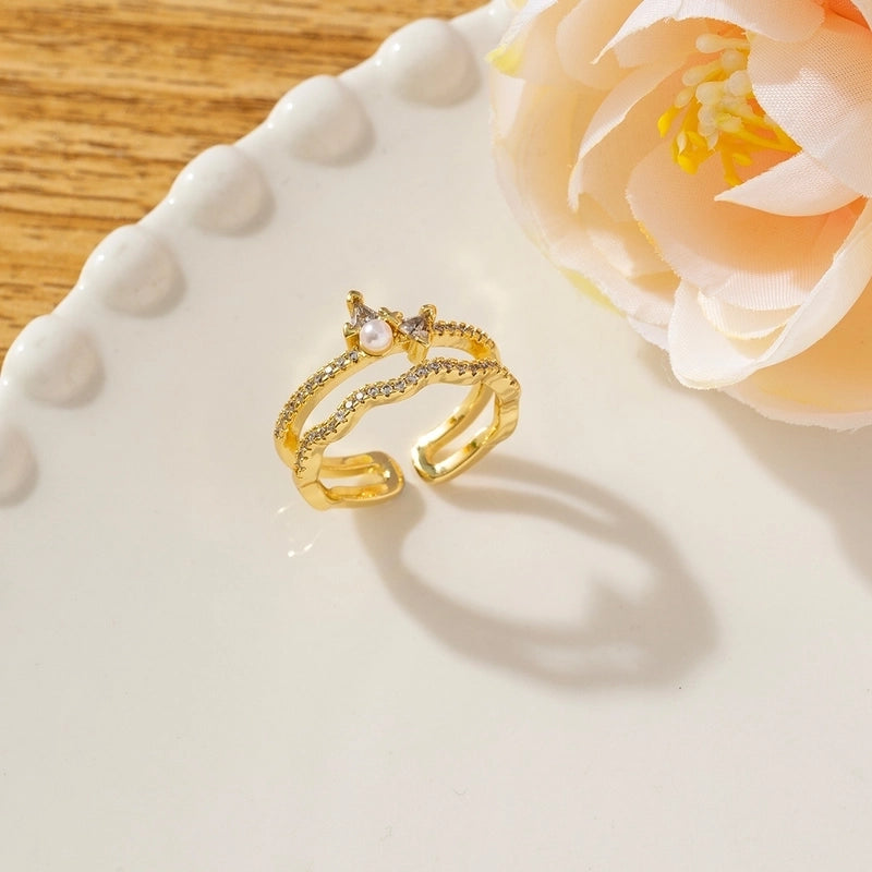 Copper Plating Geometric Zircon Open Rings