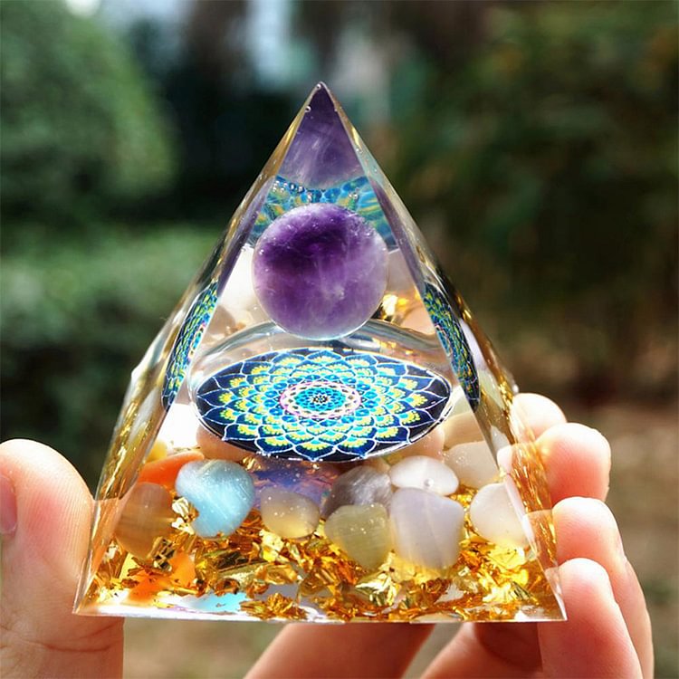 Amethyst with Moonstone Lucky Orgone Pyramid