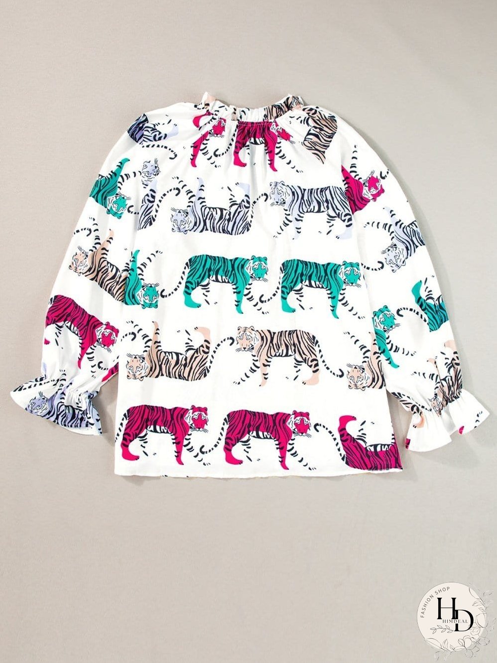 White Background Tiger Print Blouse
