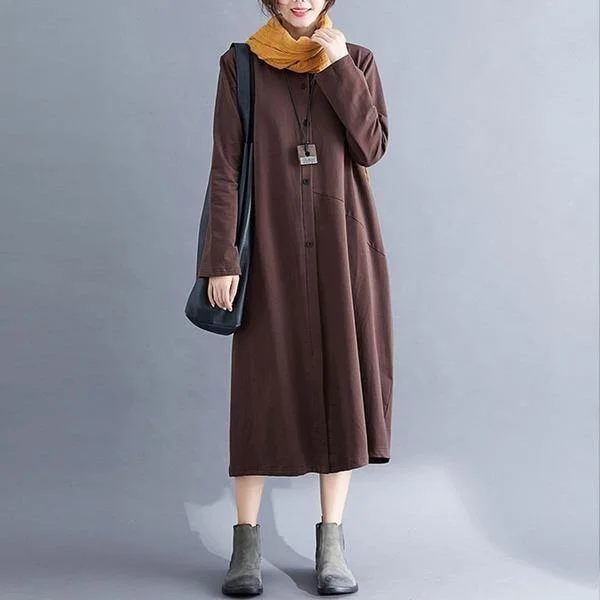 New Arrival 2020 Simple Style Vintage Solid Color Loose Comfortable Ladies A-line Dresses
