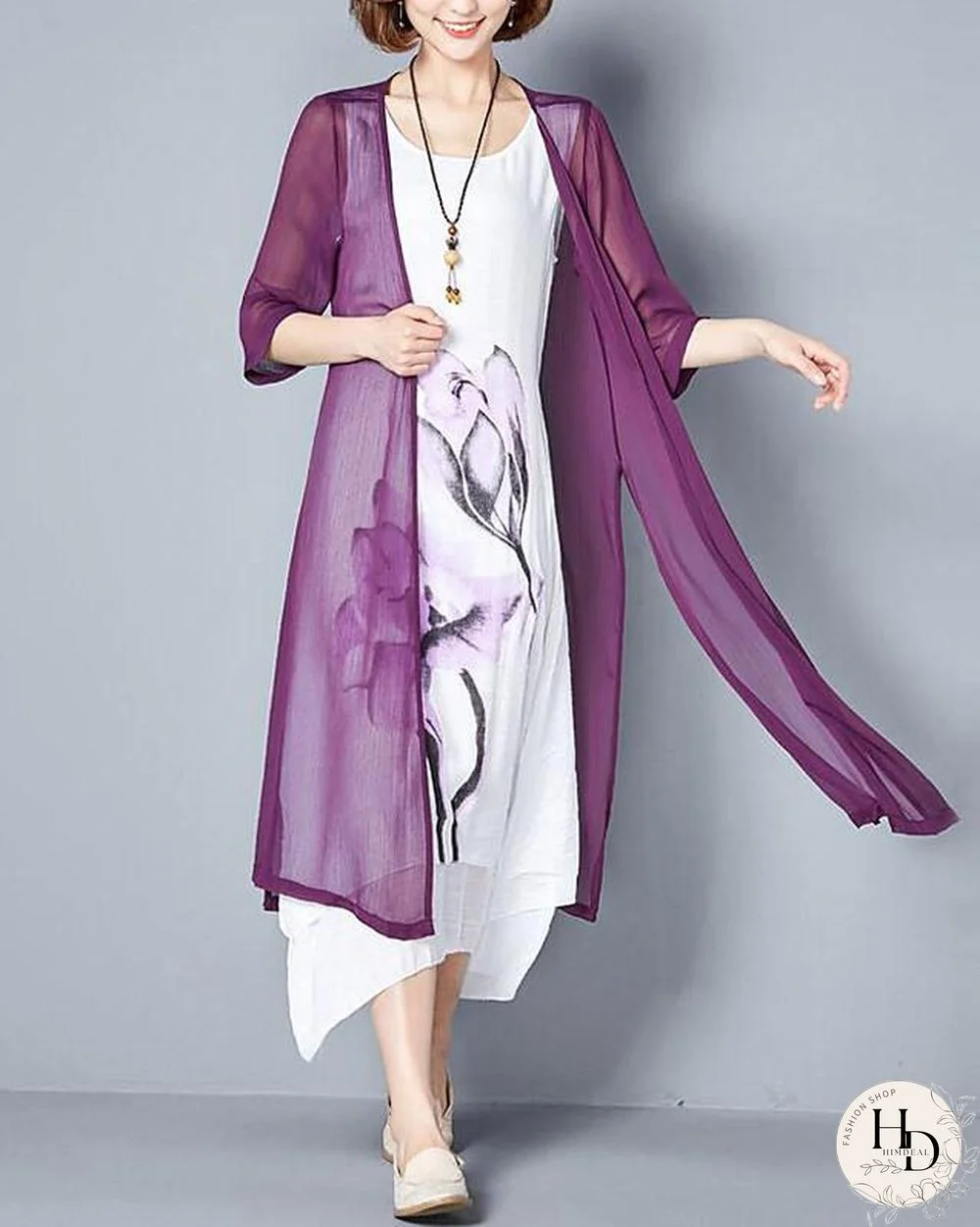 Women's Two Piece Dress Maxi long Dress Floral Print Summer Plus Size Hot Chinoiserie Cotton Loose Floral Purple Blushing Pink Green Gray M L XL XXL 3XL 4XL 5XL
