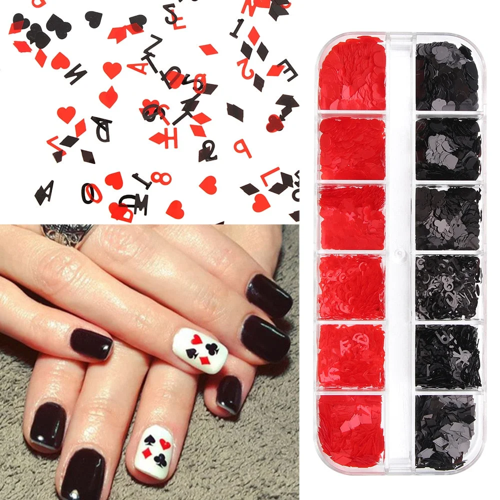 Poker Design Nail Art Decorations Sequins Glitter Playing Cards For Nail Accessories Heart Diamond Spade Geometric Flakes Slices