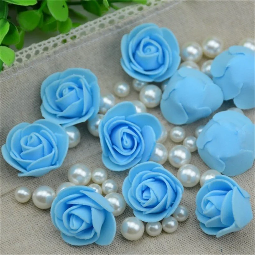 50PCS/Lot Artificial Mini PE Foam Rose Flower Head Handmade DIY Wedding Home Decoration DIY Scrapbooking Fake Flower Kiss Ball