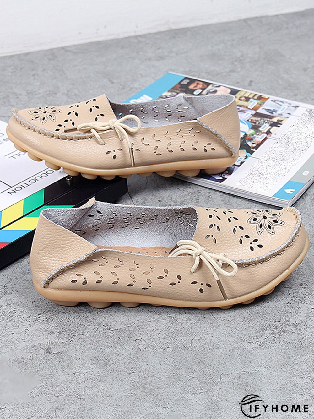 Cowhide Hollow Lace-up Portable Shoes | IFYHOME