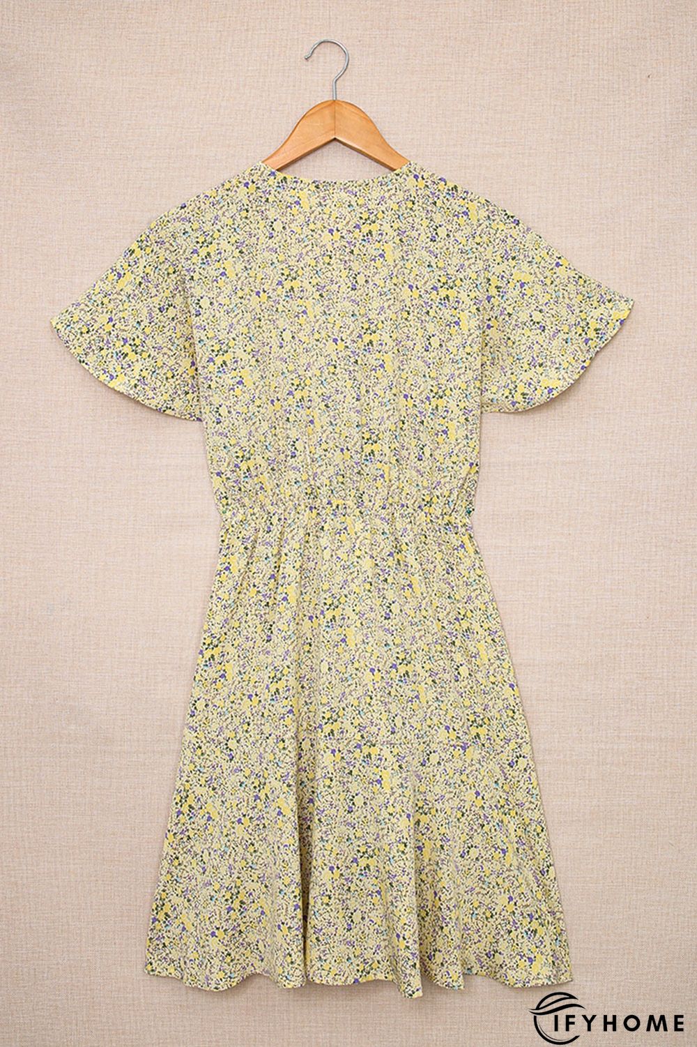 Floral Print Tie Knot Ruffled Short Sleeve Mini Dress | IFYHOME