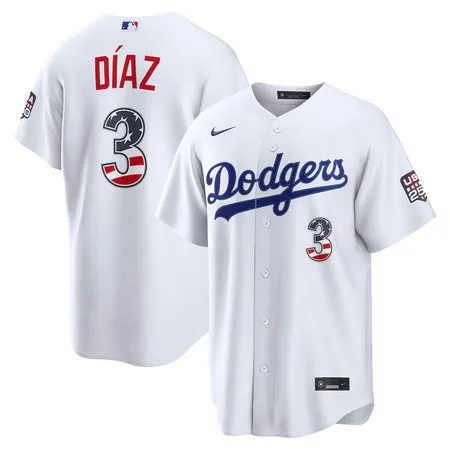 Youth Los Angeles Dodgers #3 Edwin Diaz Nike White USA 250 Fourth of July Home Stadium Jersey