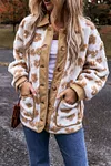 Women's Warm Flower Pattern Button Up Fleece Jacket Coat