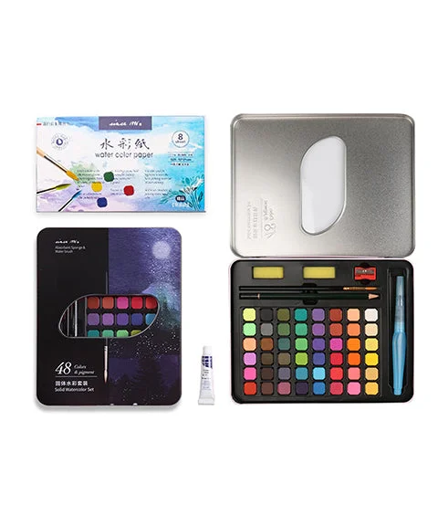48 Color Solid Watercolor Paint Set-Himinee.com