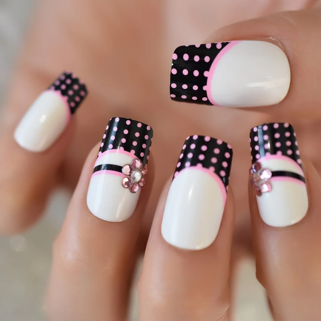 Many Point False Diamond Pre-Design Lovely Charms Full Cover Nails Square Medium-Short Full Cover Nails Supplying Gels Nails Art-Nail Inspo