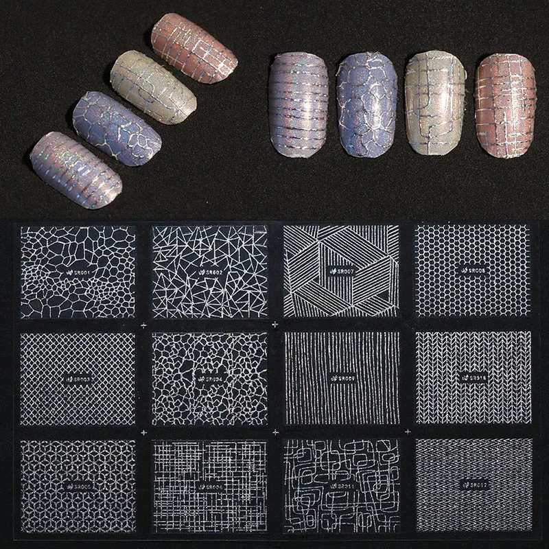 12pcs Flower Leaf Lace 3D Stickers for Nail Decals Mandala Flowers White Black Slider Manicure DIY Nail Art Decoration Tools-Nail Inspo