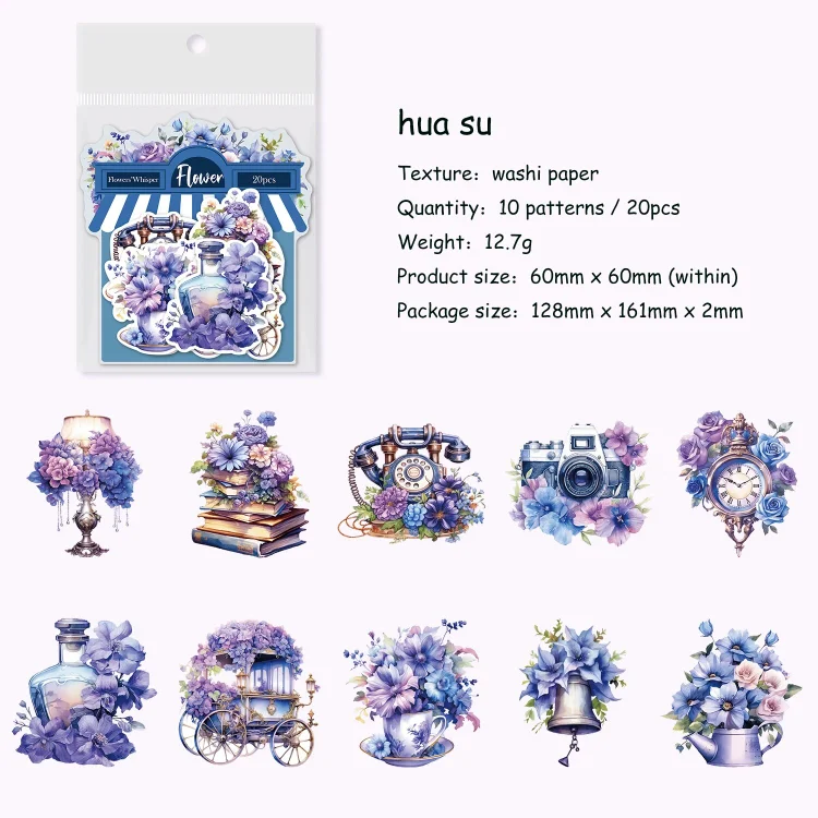 Journalsay 20 Sheets Vintage Flower Washi Paper Sticker