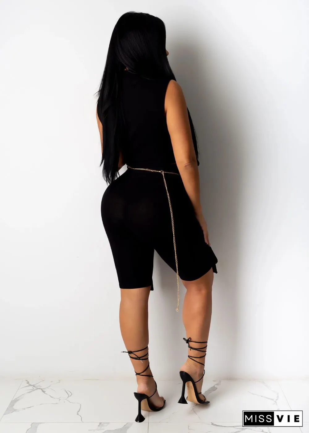 Solid-color Lacing Top Tight Pants Two-piece Set