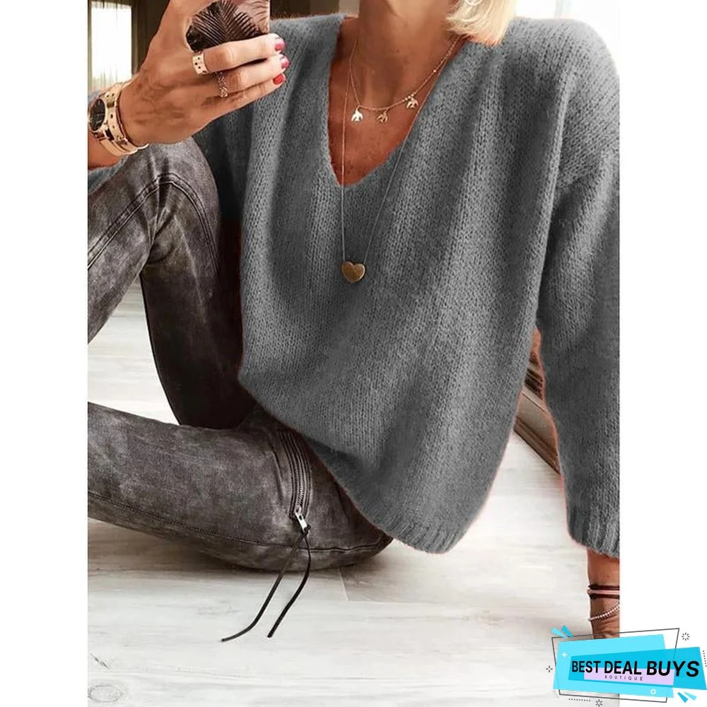 Casual V-Neck Plain Sweater