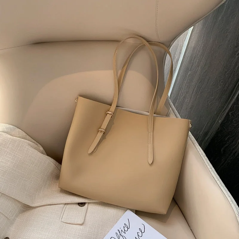 Large Capacity Ladies Fashion Leisure Shopping Travel Tote Bag Solid Color Comfortable Portable Cosmetic Single Shoulder Handbag