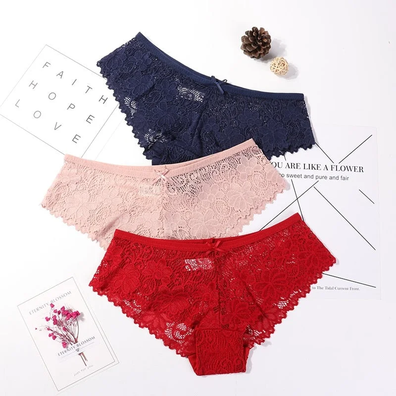3 Pcs Panties For Woman Underwear Sexy Lace Breathable Female Panty Transparent Briefs Sexy Underwear Women High Quality 2020
