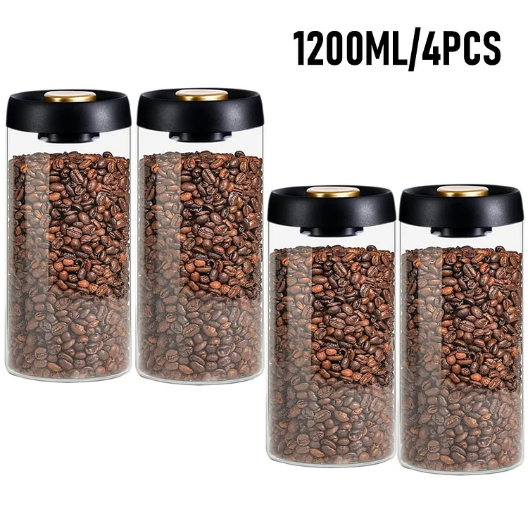 MYVIT Glass Coffee Jars Set of 4 with Airtight Lids Vacuum Seal Coffee Bean Container Jars Kitchen Food Storage Jars