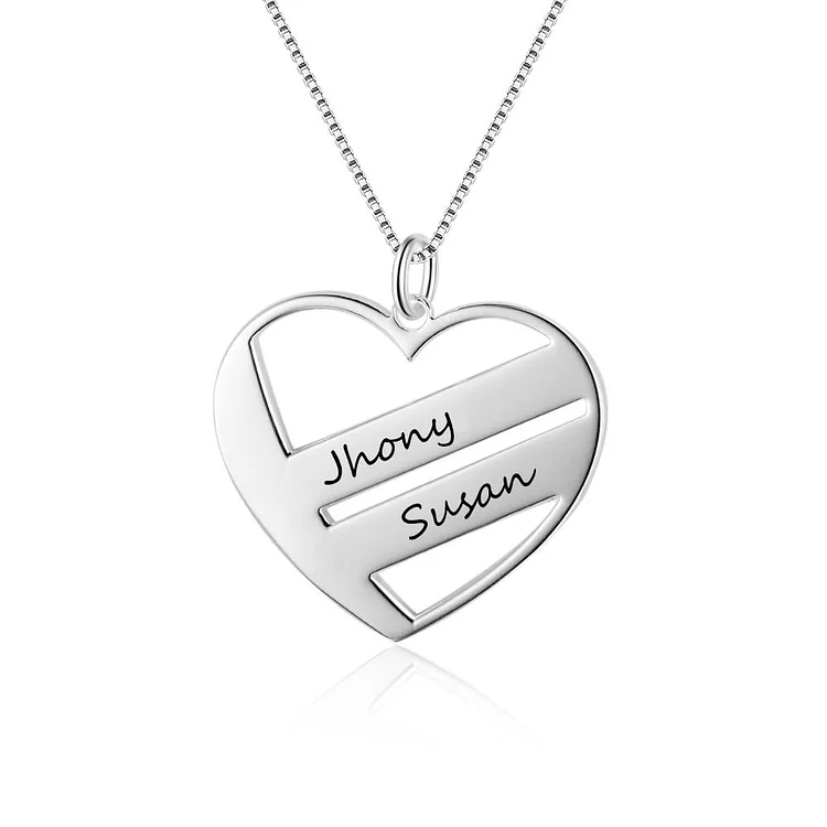 Heart Charm Necklace Personalized Engraving 2 Names