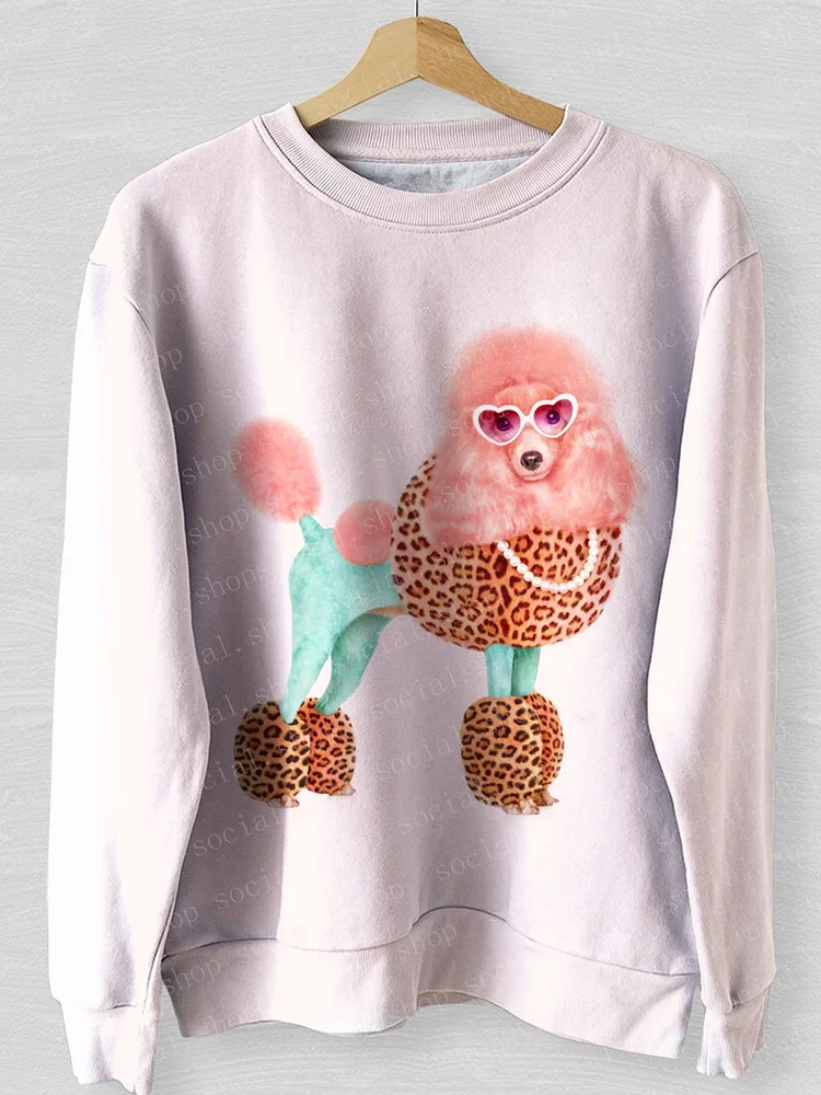 Women's Teddy Leopard Print Clothes Printed Round Neck Sweatshirt socialshop