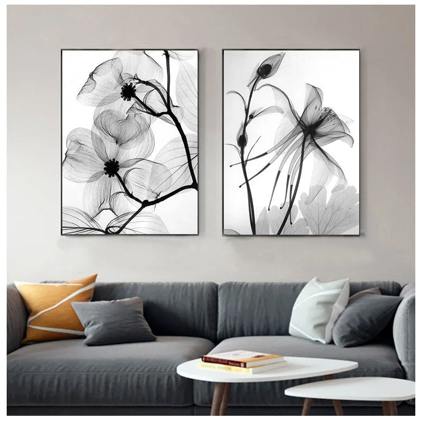 Nordic Black White Plant Abstract Flower Canvas Posters Canvas Prints Minimalist Wall Art Painting Decorative Picture Home Decor
