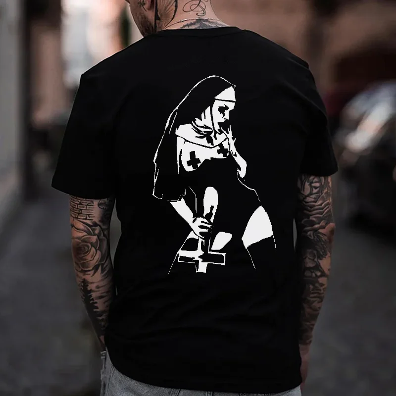 Satanic Nun Printed Men's T-shirt -  