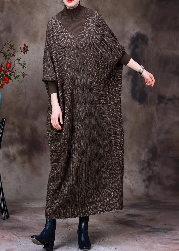 Unique Coffee Green Colour Patchwork Velour Vacation Dresses Batwing Sleeve