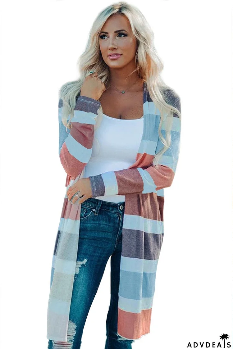 Multi Color Stripe Textured Open Cardigan