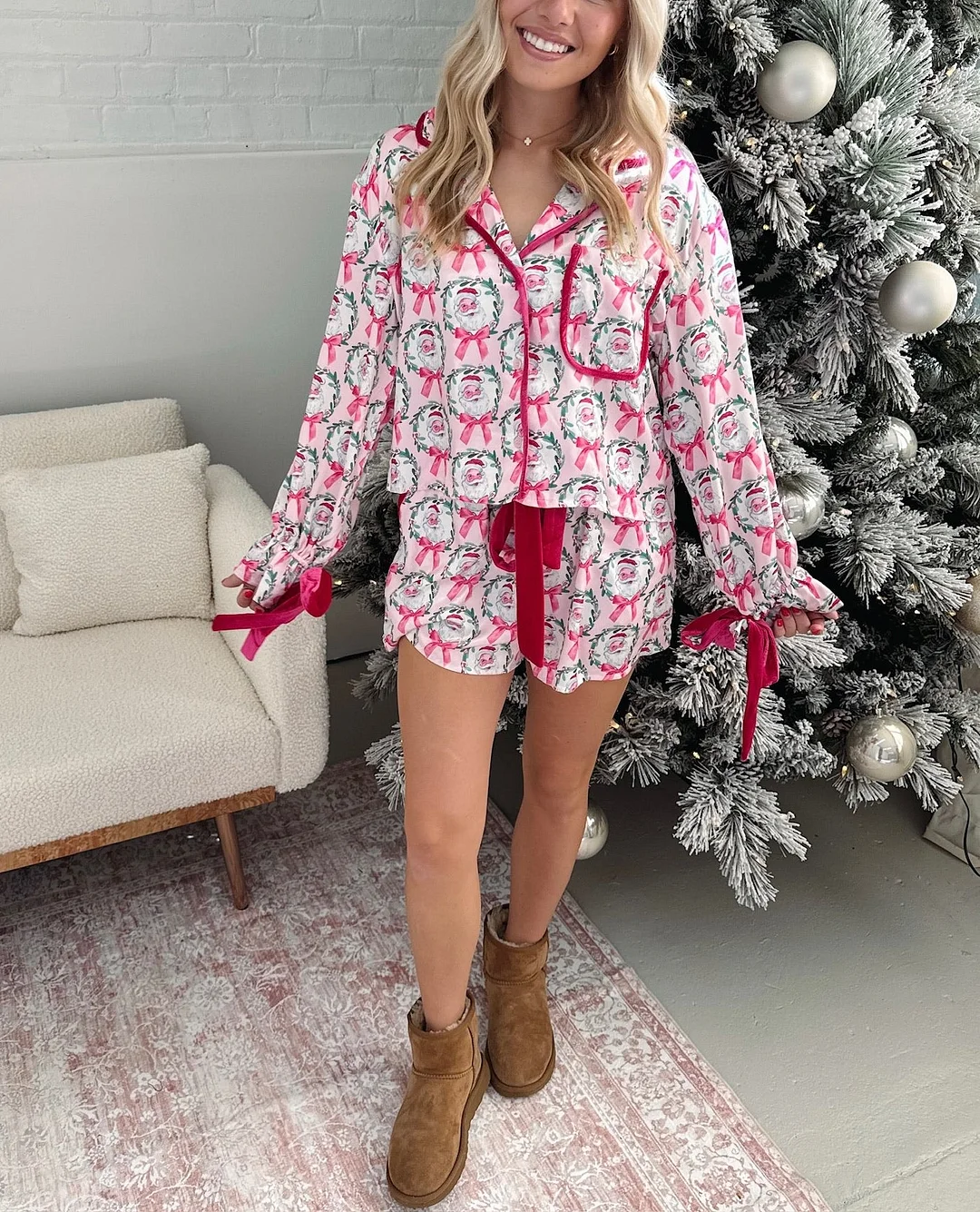 Women's Christmas Santa and Bow Pajamas (Buy 2 Free Shipping)