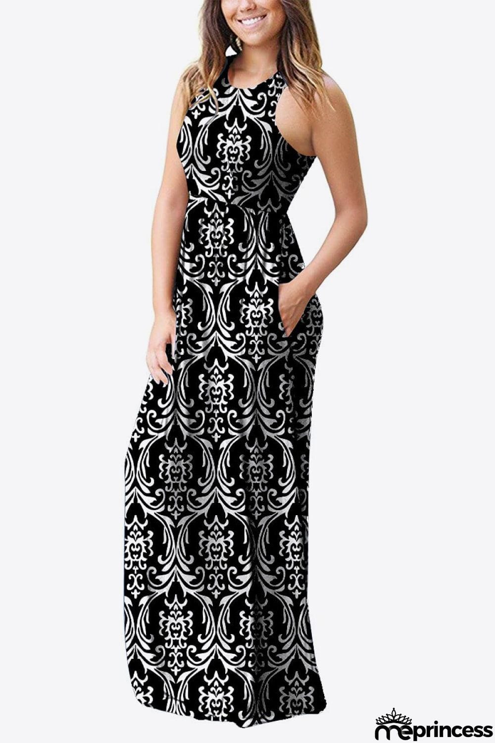 Empire Waist Sleeveless Dress with Pockets