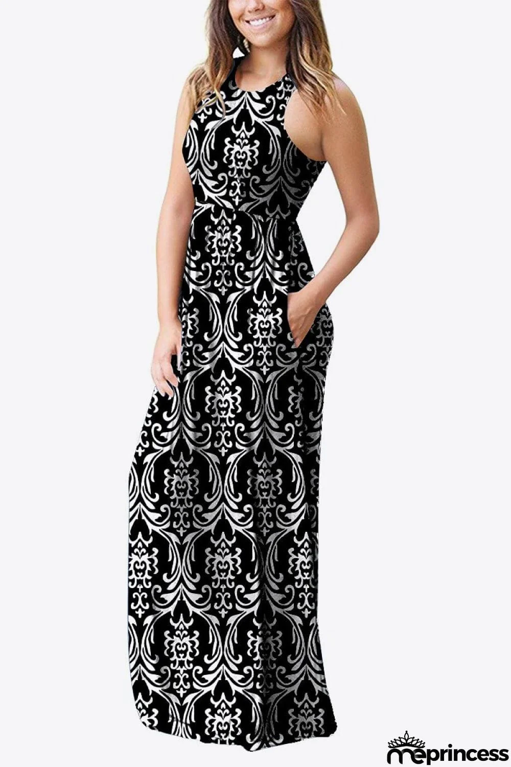 Empire Waist Sleeveless Dress with Pockets