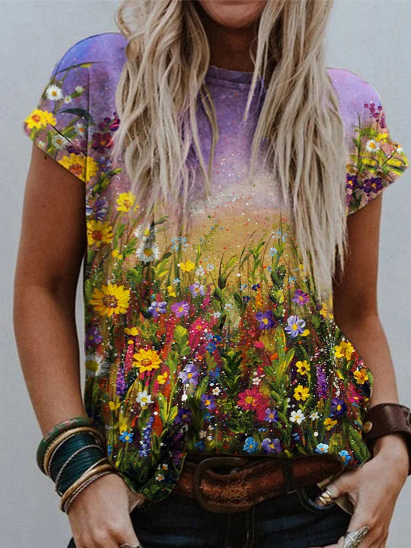 Dreamy Floral Oil Painting T Shirt