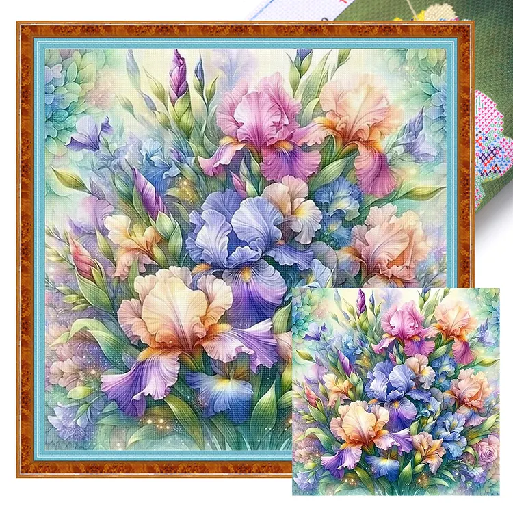 【Huacan Brand】Iris 45*45cm 11CT Stamped Canvas Cross Stitch gbfke