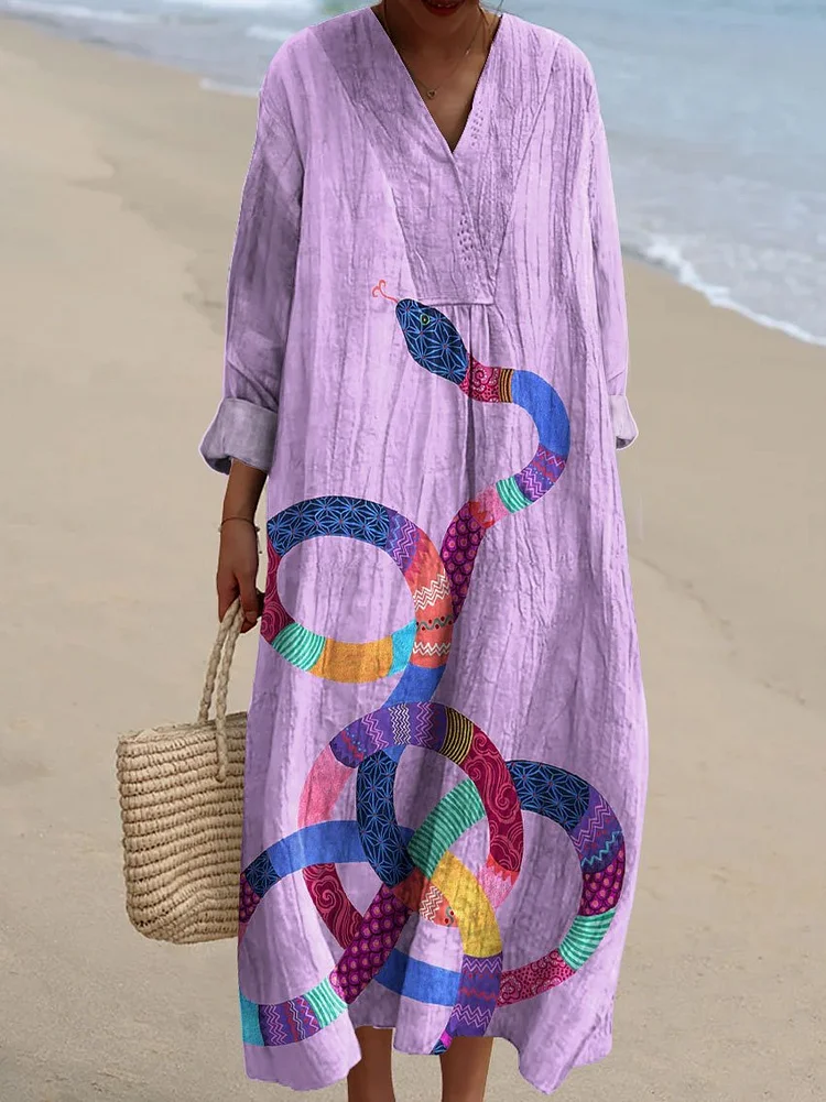 Women's Vintage Garter Snake Art Print Dress