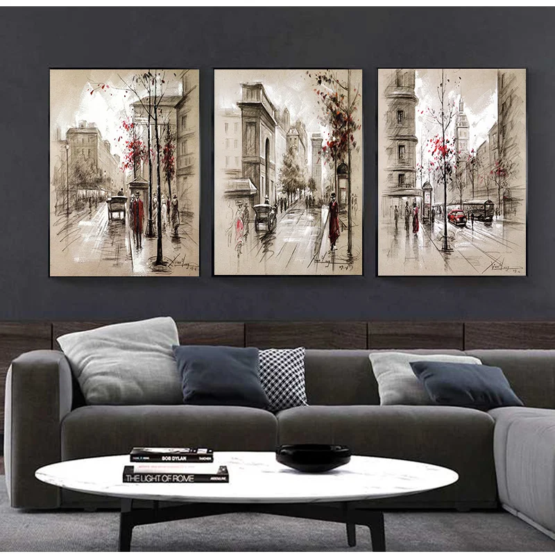 Athvotar Canvas Paintings Home Decor HD Prints Posters 3 Piece Abstract City Street Landscape Pictures For Living Room Wall Art Framework