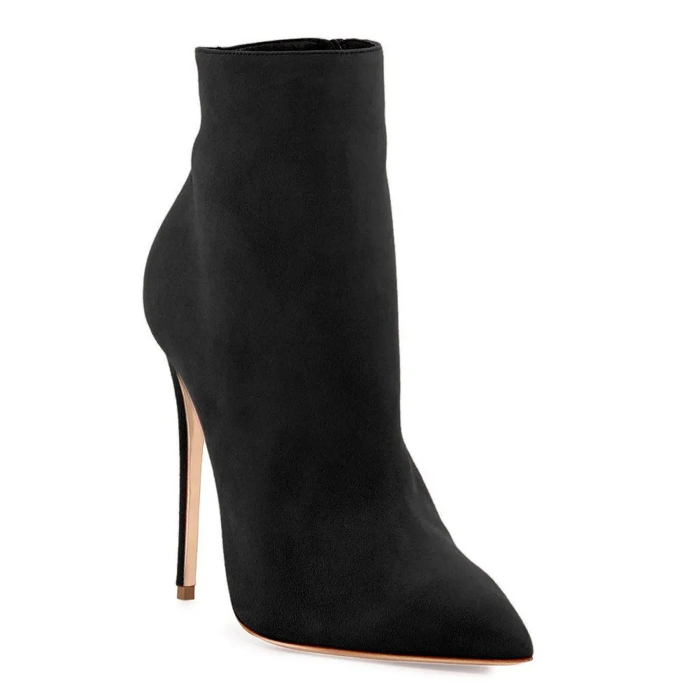 4.72" Women's Ankle Boots Closed Pointed Toe Stilettos Solid Color Suede Booties-vocosishoes