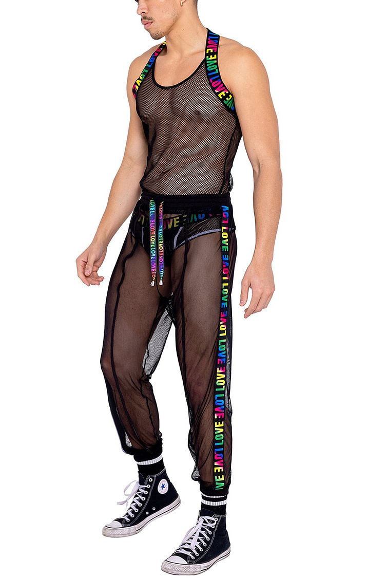 Men's Rainbow See-Through Mesh Vest Pants Pride Two-Piece Set [Pre-Order]