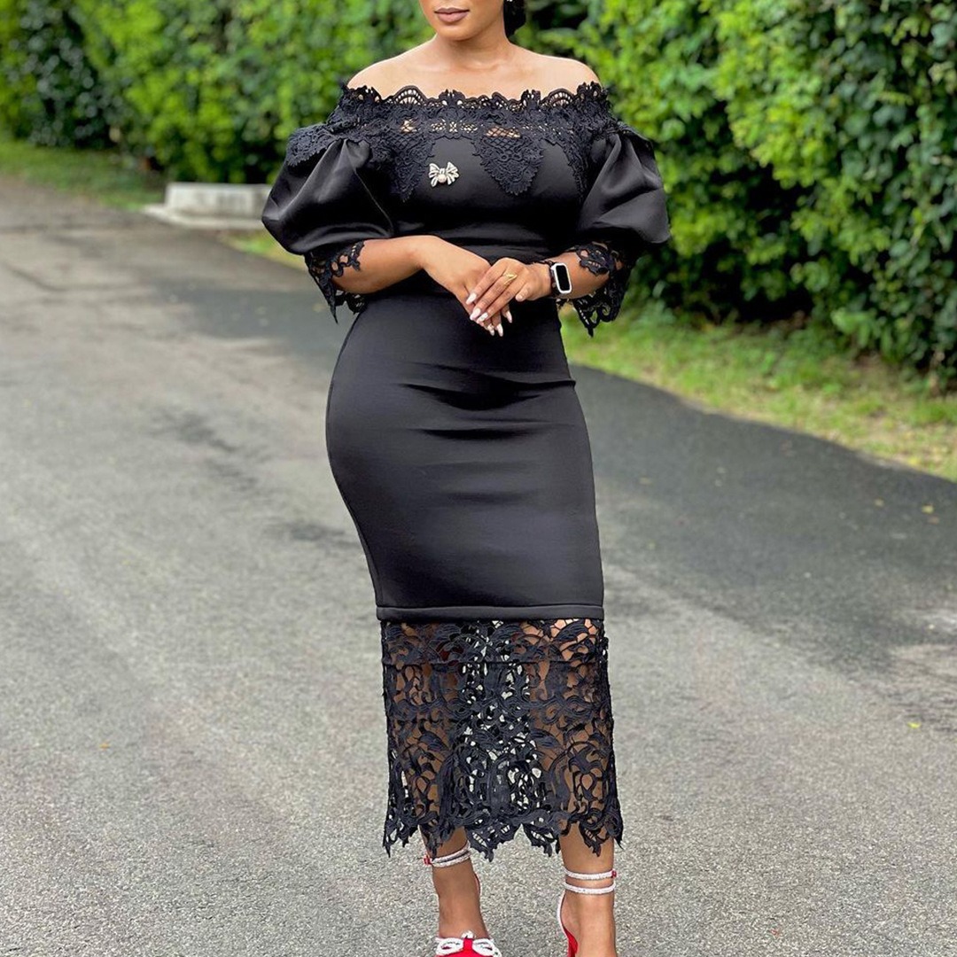 Kanonion Dashiki African Women Gown Hollow Out Party Dress Sexy Long Sleeve Round Neck Ladies Elegant Solid Pullover High Waist 2025
