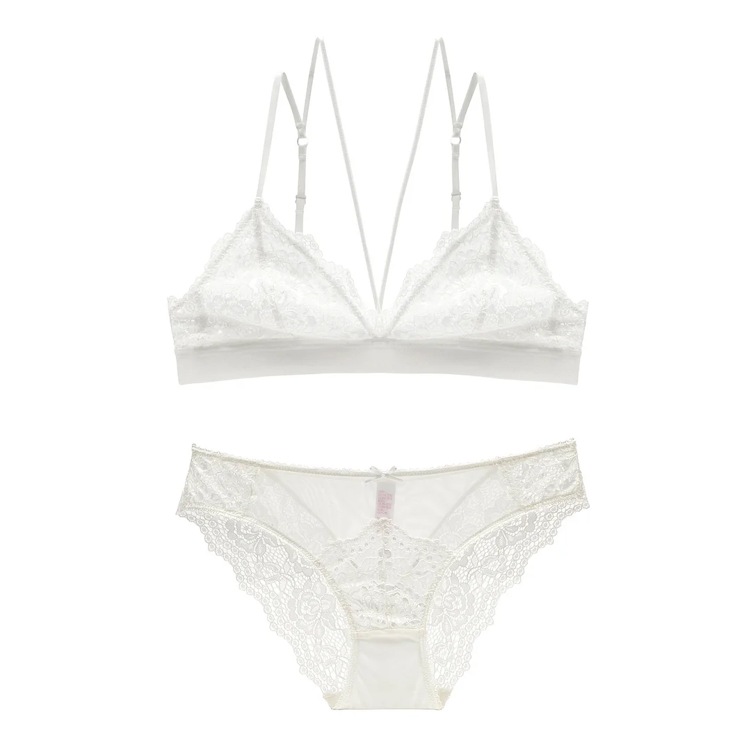 Churchf French Steel-Free Underwear Women's Small Breast Summer Lace Sexy Big Bra Suit Breathable Ultra-Thin Triangle Cup