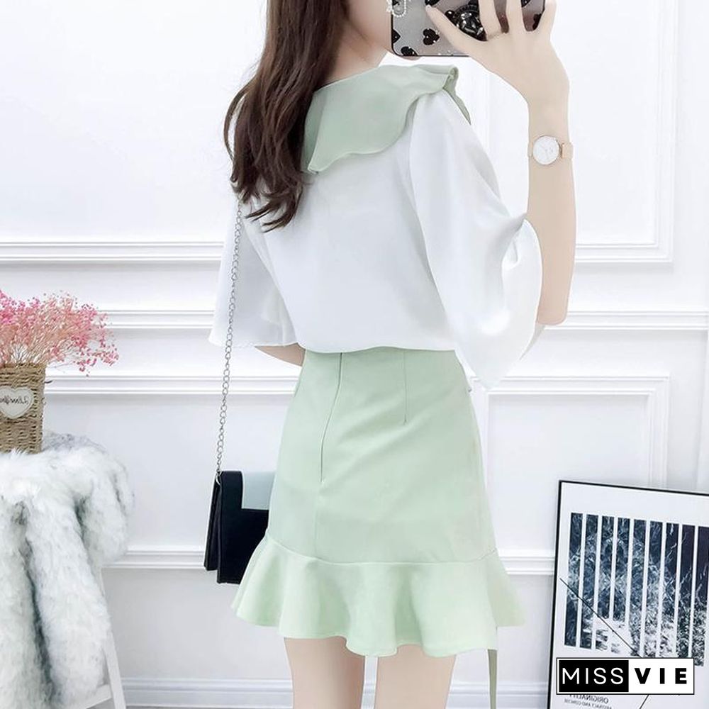Elegant V-Collar Bowknot Two-Piece Set P11415