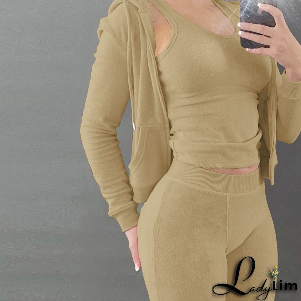 Women's Autumn/Winter Fleece Vest Hooded Three-Piece