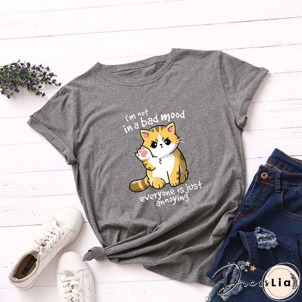 100% Cotton Summer Women TShirt Lovely Cat Letter Print Graphic T Shirt O Neck Short Sleeve Female Tee Shirts Casual Tops