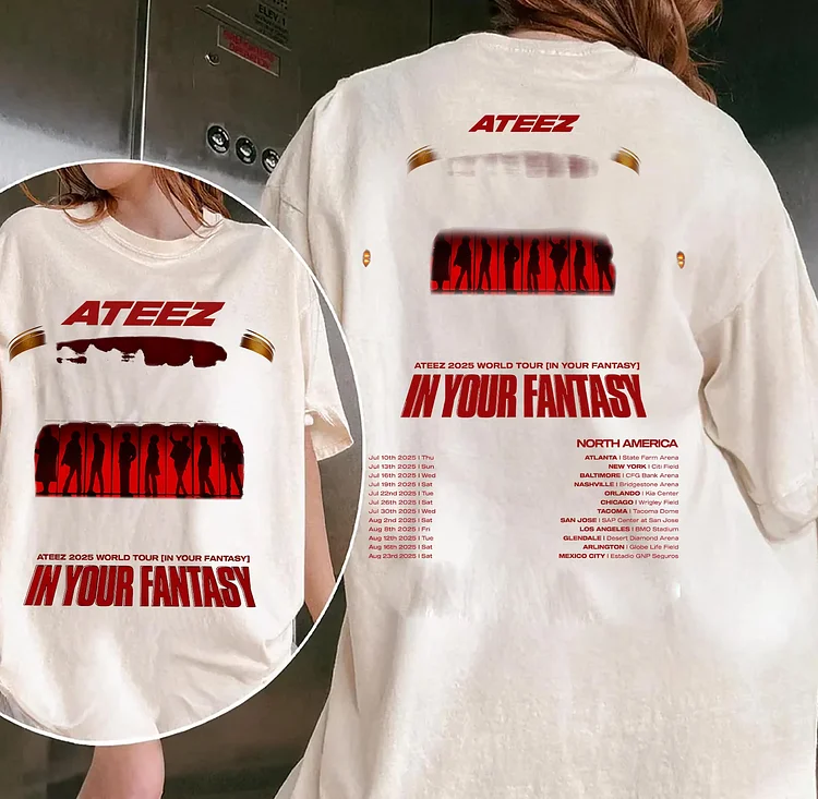 Ateez 2025 World Tour In Your Fantasy North America Tracklist Retro T-Shirt officialateezshop