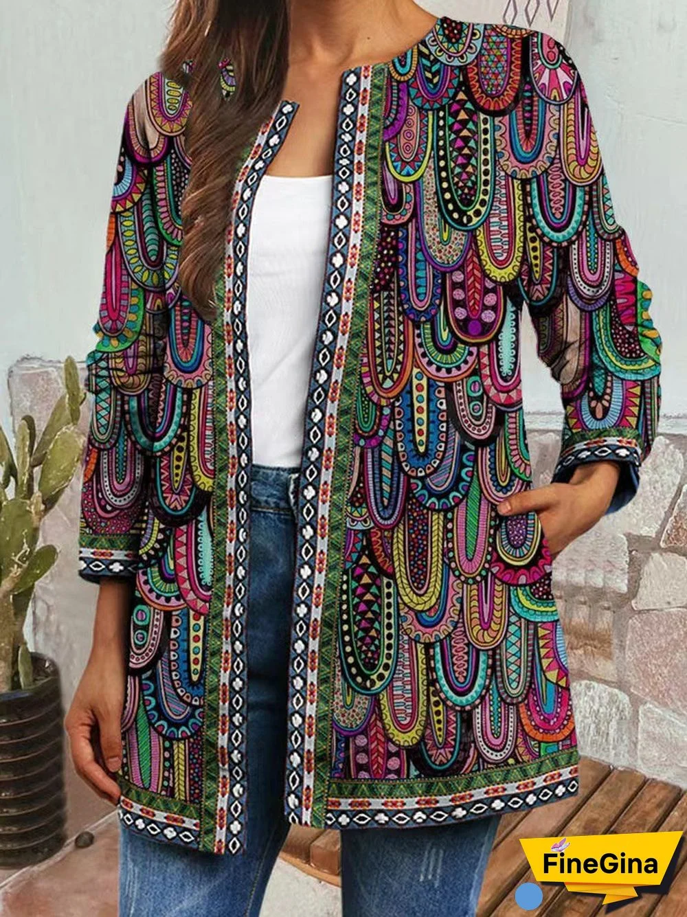 Printed Long Sleeve Coat Jacket Cardigan Women's Top