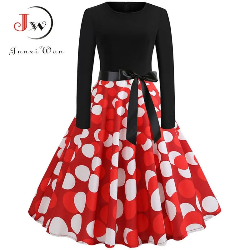 Floral Print Vintage  Women New Spring Elegant Party Long Sleeve Casual Black Patchwork Midi Dress