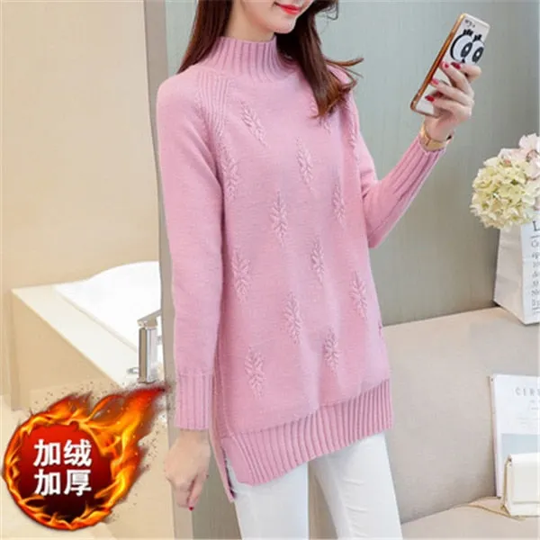 Women Knit Sweater Pullover Autumn Winter Clothes Korean Solid Long Sleeve Pull Warm Half Turtleneck Sweater Female Jumper Tops