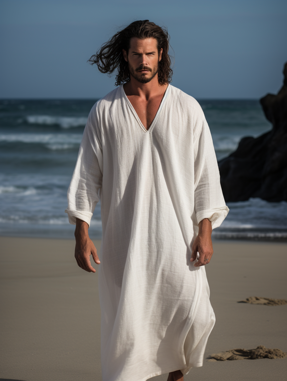 White Men Linen Kaftan Solid Long Caftan