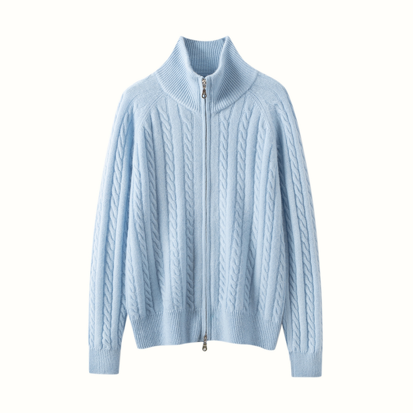 Women's Baby Cashmere Cardigan Relaxed Fit Cable-Knit Zip-Front REAL SILK LIFE