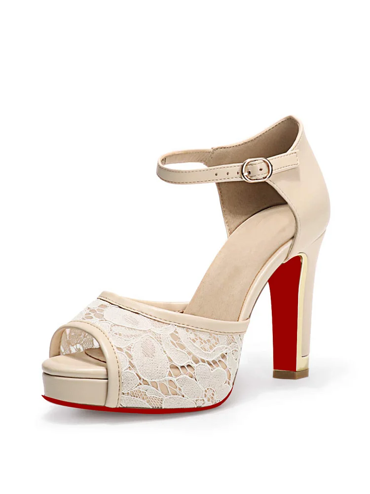 100mm Women's  Chunky High Heel Sandal Strappy Peep Toe Ankle Strap Dress Shoes Bridesmaid Ladies  Red Bottom Pumps